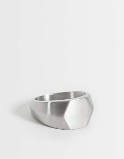ASOS DESIGN ASOS DESIGN waterproof stainless steel hexagonal signet ring in brushed silver tone