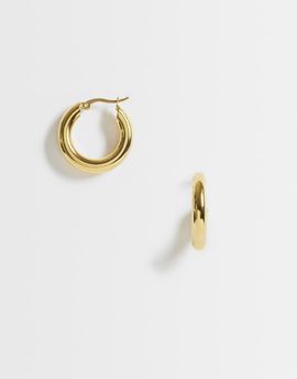 ASOS DESIGN ASOS DESIGN waterproof stainless steel medium hoop earrings in gold tone