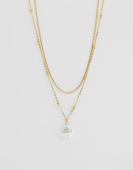 ASOS DESIGN ASOS DESIGN waterproof stainless steel multi-row necklace with faux pearl pendant in gold tone