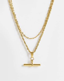 ASOS DESIGN ASOS DESIGN waterproof stainless steel muti-row necklace with tbar in gold tone