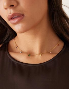 ASOS DESIGN ASOS DESIGN waterproof stainless steel necklace with cubic zirconia rainbow gems in gold tone with gift bag