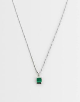 ASOS DESIGN ASOS DESIGN waterproof stainless steel necklace with square malachite pendant in silver