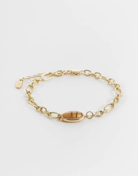 ASOS DESIGN ASOS DESIGN waterproof stainless steel oval faux tigers eye bracelet in gold