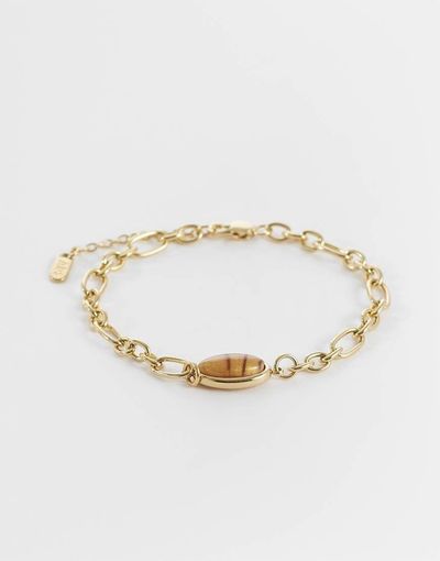 ASOS DESIGN ASOS DESIGN waterproof stainless steel oval faux tigers eye bracelet in gold