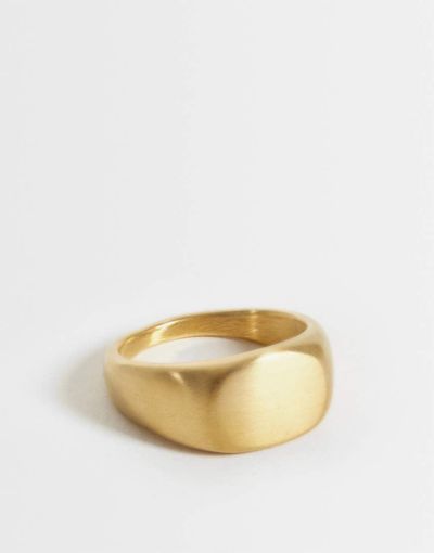 ASOS DESIGN ASOS DESIGN waterproof stainless steel oval flat top brushed signet ring in gold