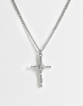 ASOS DESIGN ASOS DESIGN waterproof stainless steel rose centre cross pendant necklace in silver