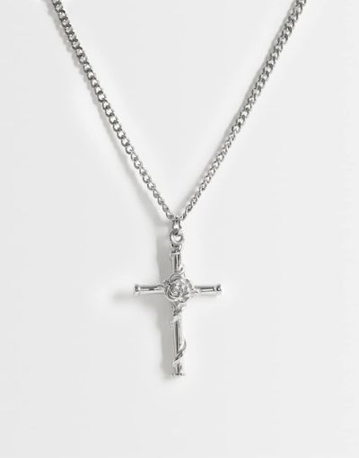 ASOS DESIGN ASOS DESIGN waterproof stainless steel rose centre cross pendant necklace in silver