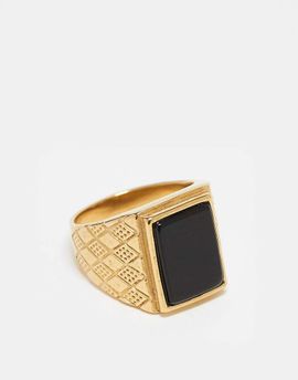 ASOS DESIGN ASOS DESIGN waterproof stainless steel signet ring with black agate s in gold