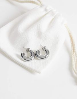 ASOS DESIGN ASOS DESIGN waterproof stainless steel small chubby hoop earrings in silver tone with gift bag