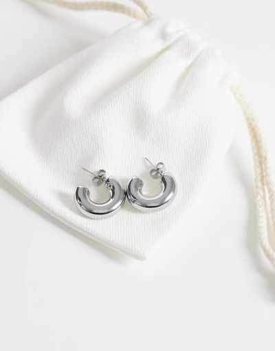 ASOS DESIGN ASOS DESIGN waterproof stainless steel small chubby hoop earrings in silver tone with gift bag