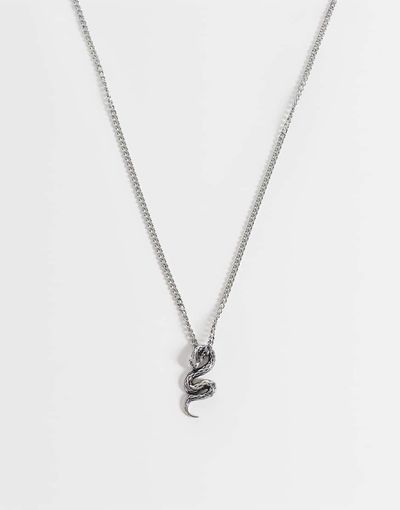 ASOS DESIGN ASOS DESIGN waterproof stainless steel snake pendant necklace in burnished silver