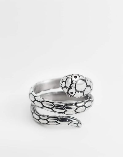 ASOS DESIGN ASOS DESIGN waterproof stainless steel snake wrap around ring in silver tone