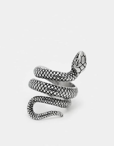 ASOS DESIGN ASOS DESIGN waterproof stainless steel wrap around ring in snake design in silver tone