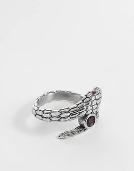 ASOS DESIGN ASOS DESIGN waterproof stainless steel wrap around snake ring with garnet stone in silver
