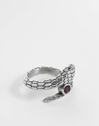 ASOS DESIGN ASOS DESIGN waterproof stainless steel wrap around snake ring with garnet stone in silver