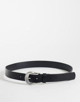 ASOS DESIGN ASOS DESIGN wave molten buckle faux leather belt in black