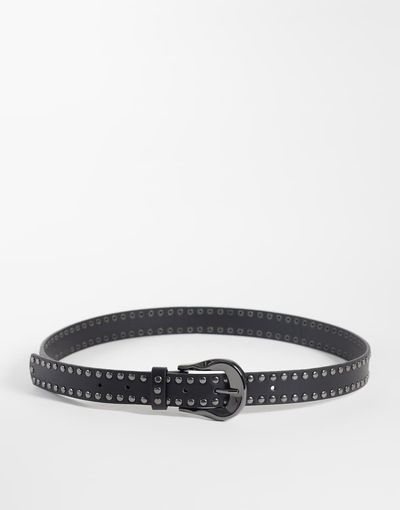 ASOS DESIGN ASOS DESIGN wave molten buckle studded faux leather belt in black-Brown