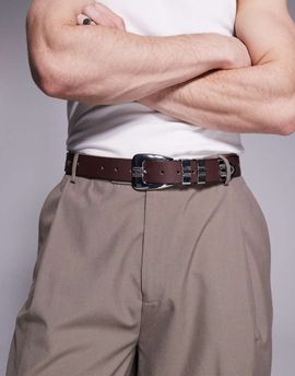 ASOS DESIGN ASOS DESIGN western belt with studs and stitching details in brown faux leather