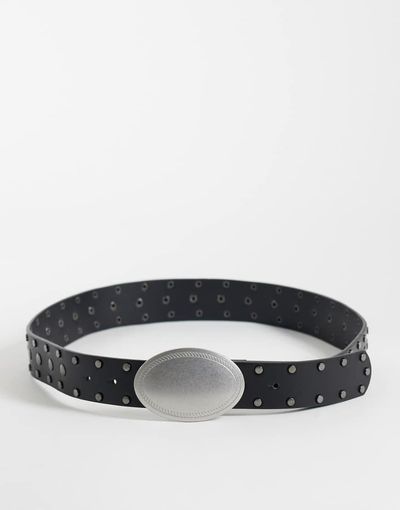 ASOS DESIGN ASOS DESIGN western buckle studded faux leather belt in black