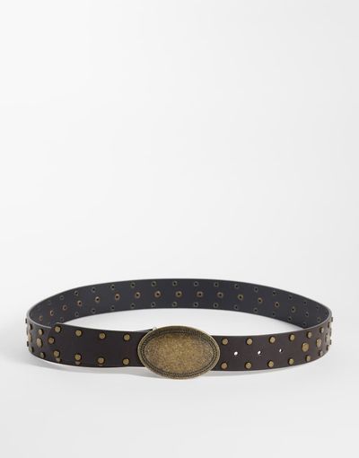 ASOS DESIGN ASOS DESIGN western buckle studded faux leather belt in brown