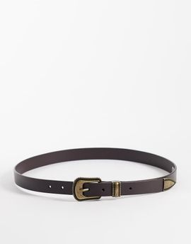 ASOS DESIGN ASOS DESIGN western skinny leather belt with antique gold buckle-Brown