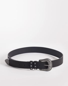 ASOS DESIGN ASOS DESIGN western studded faux leather belt with silver buckle in black