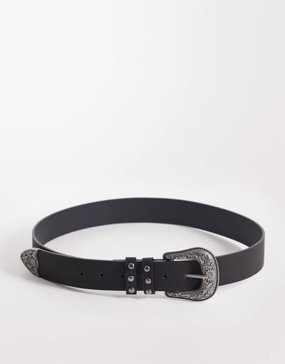 ASOS DESIGN ASOS DESIGN western studded faux leather belt with silver buckle in black