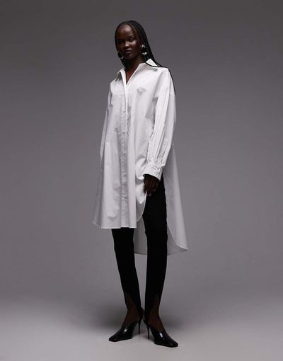 ASOS DESIGN ASOS DESIGN wide cuffs longline oversized shirt in white