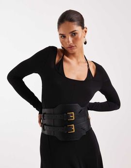 ASOS DESIGN ASOS DESIGN wide double buckle waist belt in black