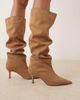 ASOS DESIGN ASOS DESIGN Wide Fit Cydney slouch pull on knee boots in sand suedette-Neutral - 2