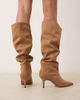 ASOS DESIGN ASOS DESIGN Wide Fit Cydney slouch pull on knee boots in sand suedette-Neutral - 4