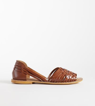 ASOS DESIGN ASOS DESIGN Wide fit Fray leather woven flat sandals in tan-Brown