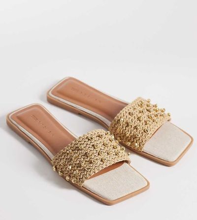 ASOS DESIGN ASOS DESIGN Wide Fit Frida beaded flat sandals with colored beads-Neutral