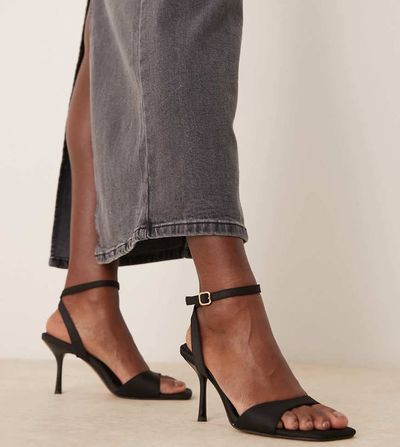 ASOS DESIGN ASOS DESIGN Wide Fit Hollow barely there heeled sandals in black
