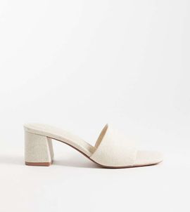 ASOS DESIGN ASOS DESIGN Wide Fit honeycomb mid heel mules in natural linen-Neutral
