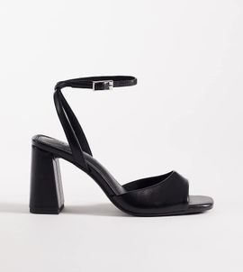 ASOS DESIGN ASOS DESIGN Wide Fit Honor barely there mid height block heel sandals in black PU