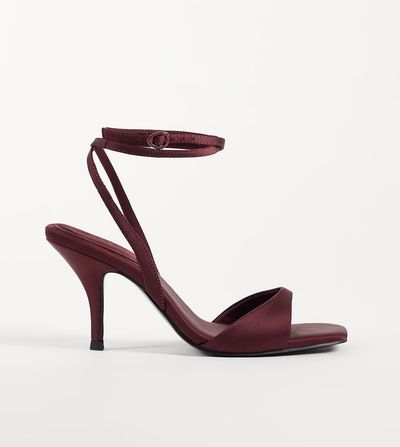 ASOS DESIGN ASOS DESIGN Wide Fit Hope barely there mid heel stiletto sandals in plum satin-PURPLE