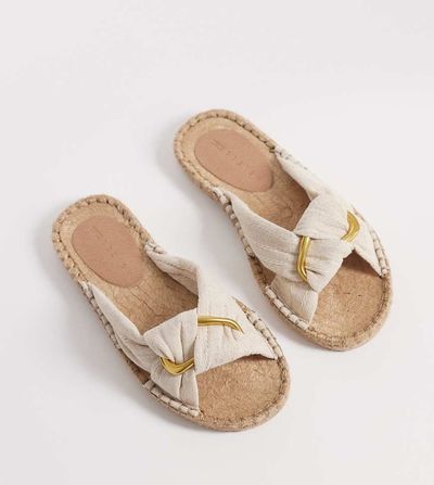 ASOS DESIGN ASOS DESIGN Wide Fit Jade knotted espadrille mules in natural-Neutral