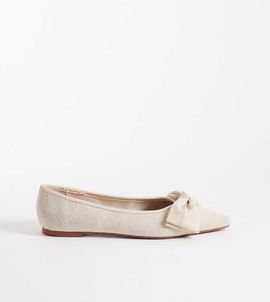 ASOS DESIGN ASOS DESIGN Wide Fit Langston bow trim pointed toe ballet flats in natural-Neutral