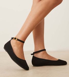 ASOS DESIGN ASOS DESIGN Wide Fit Lara round toe ballet flats in black suedette