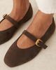 ASOS DESIGN ASOS DESIGN Wide Fit Leah mary jane ballet flats in chocolate suedette-Brown - 2