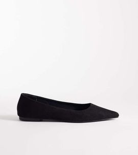ASOS DESIGN ASOS DESIGN Wide Fit Luck pointed toe ballet flats in black suedette