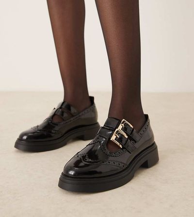 ASOS DESIGN ASOS DESIGN Wide Fit Marigold chunky buckle detail flat shoes in black