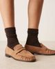 ASOS DESIGN ASOS DESIGN Wide Fit Minnie ruched detailing loafers in tan suedette-Neutral - 1