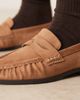 ASOS DESIGN ASOS DESIGN Wide Fit Minnie ruched detailing loafers in tan suedette-Neutral - 2