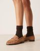 ASOS DESIGN ASOS DESIGN Wide Fit Minnie ruched detailing loafers in tan suedette-Neutral - 4