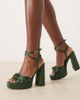 ASOS DESIGN ASOS DESIGN Wide Fit Nutshell knotted platform block heeled sandals in dark green satin - 1
