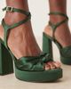 ASOS DESIGN ASOS DESIGN Wide Fit Nutshell knotted platform block heeled sandals in dark green satin - 2
