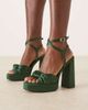 ASOS DESIGN ASOS DESIGN Wide Fit Nutshell knotted platform block heeled sandals in dark green satin - 4