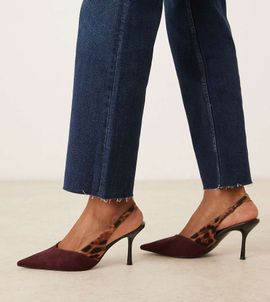 ASOS DESIGN ASOS DESIGN Wide Fit Sabrina slingback stiletto heel shoes in burgundy and leopard-Multi